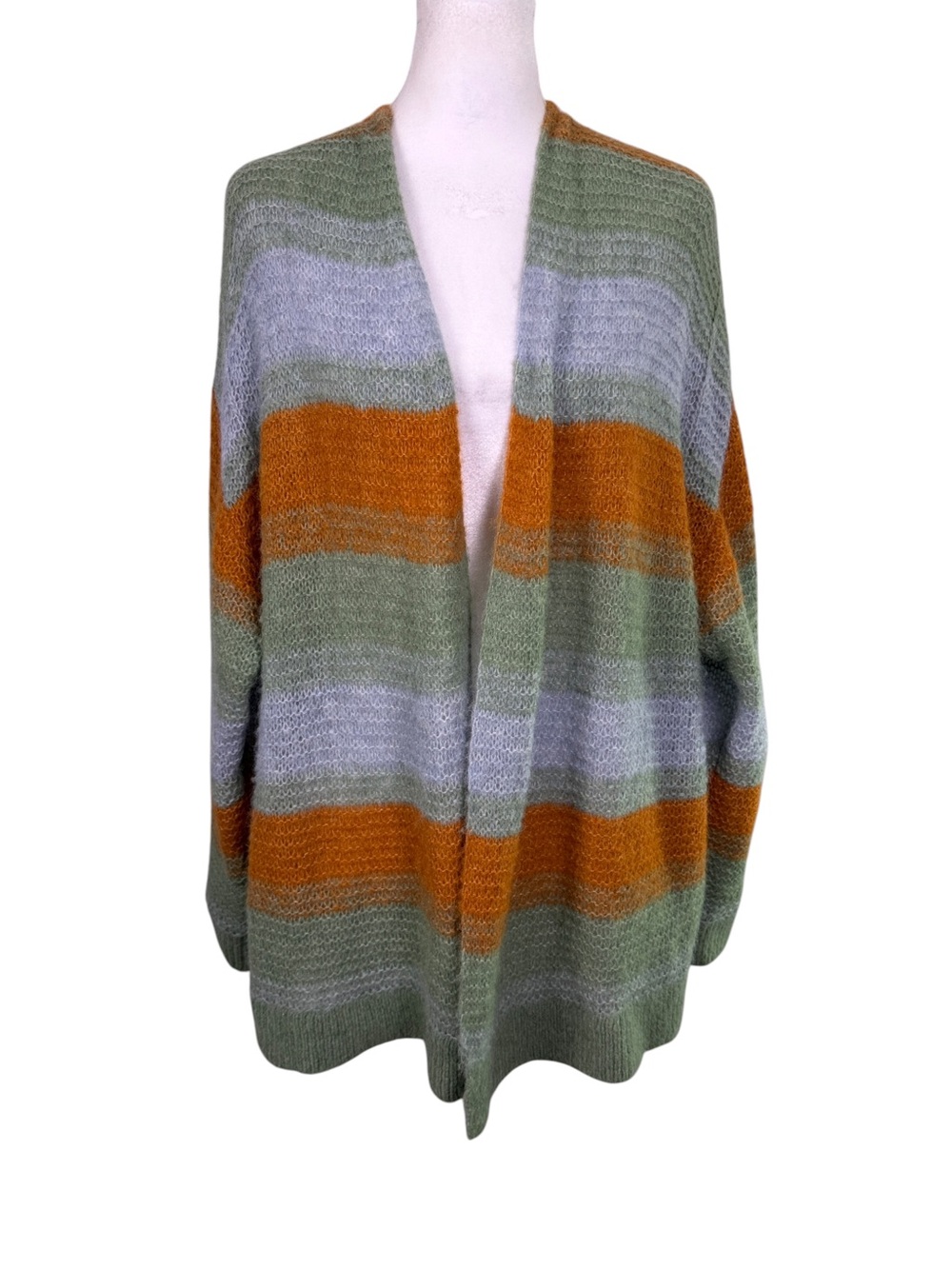 WRAP London Baby Alpaca Merino Wool Striped Cardigan US 12 Boho - Picture 2 of 12